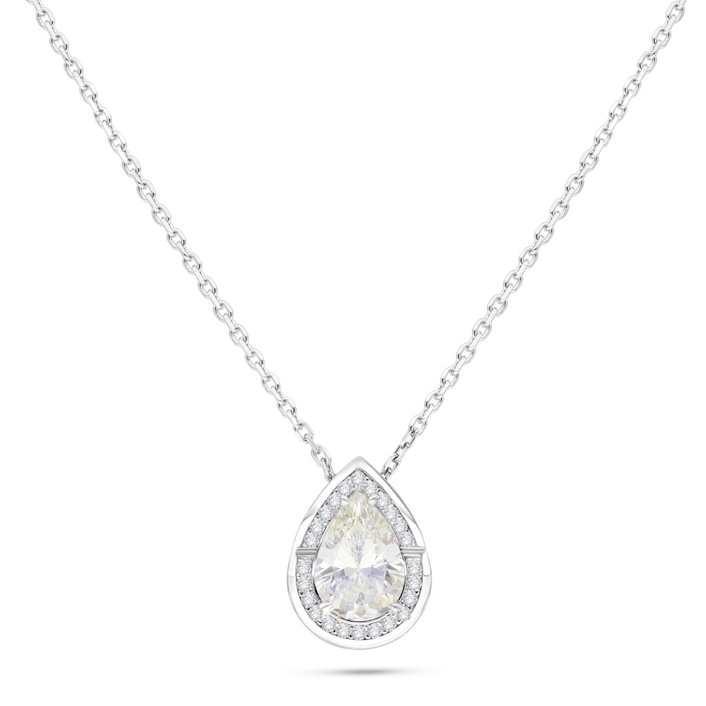 Sterling Silver 925 Necklace Rhodium Plated Embedded With Yellow Diamond And White Zircon