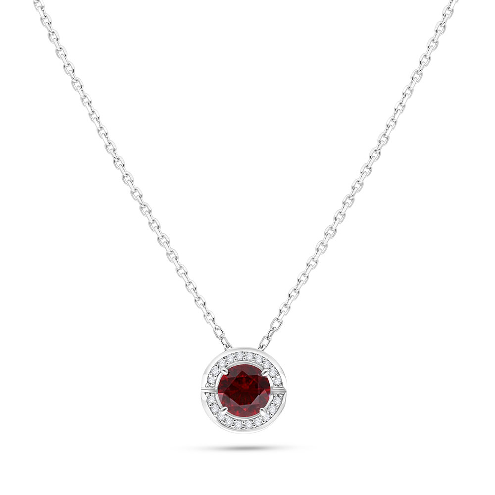 Sterling Silver 925 Necklace Rhodium Plated Embedded With Ruby Corundum And White Zircon