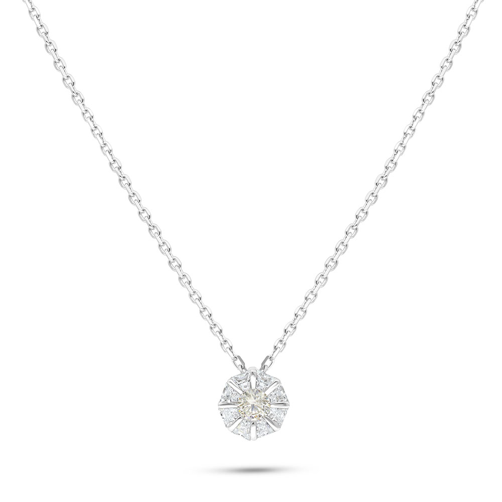 Sterling Silver 925 Necklace Rhodium Plated Embedded With Yellow Diamond And White Zircon