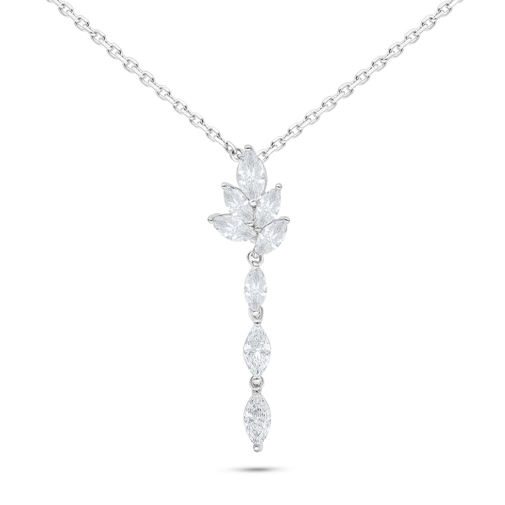 Sterling Silver 925 Necklace Rhodium Plated Embedded With White Zircon