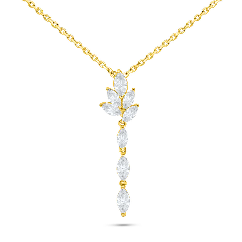 Sterling Silver 925 Necklace Golden Plated Embedded With White Zircon