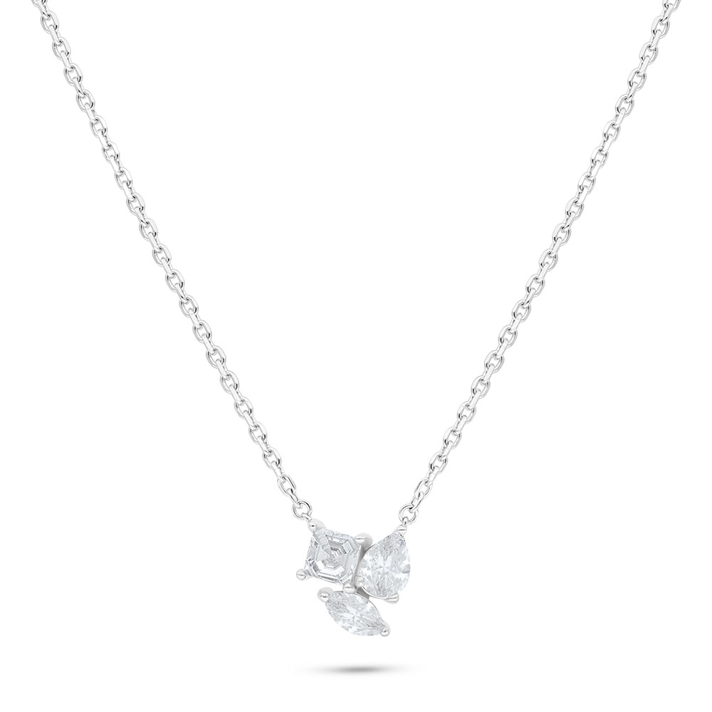 Sterling Silver 925 Necklace Rhodium Plated Embedded With White Zircon