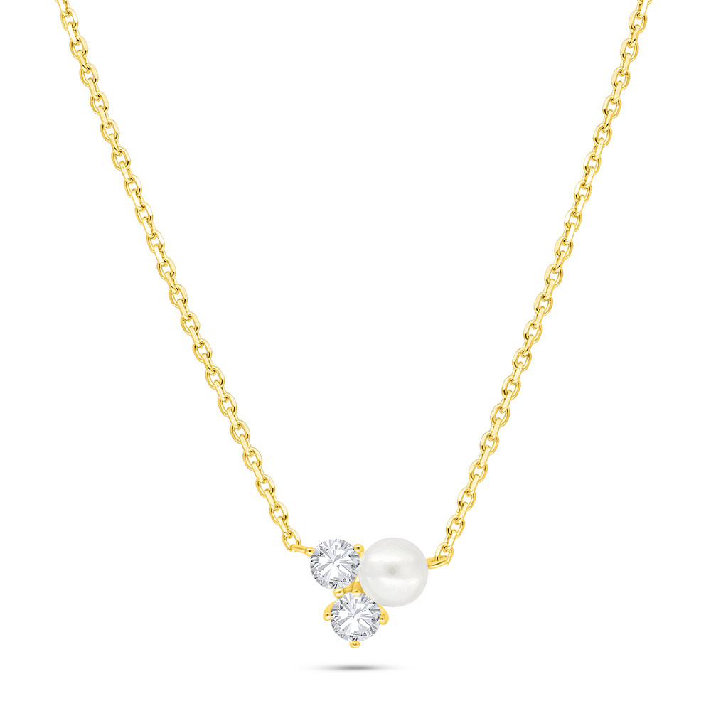 Sterling Silver 925 Necklace Golden Plated Embedded With White Shell Pearl And White Zircon