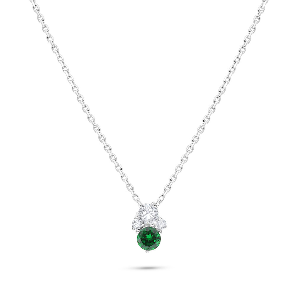 Sterling Silver 925 Necklace Rhodium Plated Embedded With Emerald Zircon And White Zircon