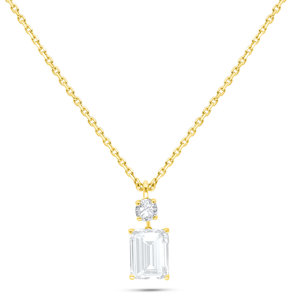 Sterling Silver 925 Necklace Golden Plated Embedded With White Zircon