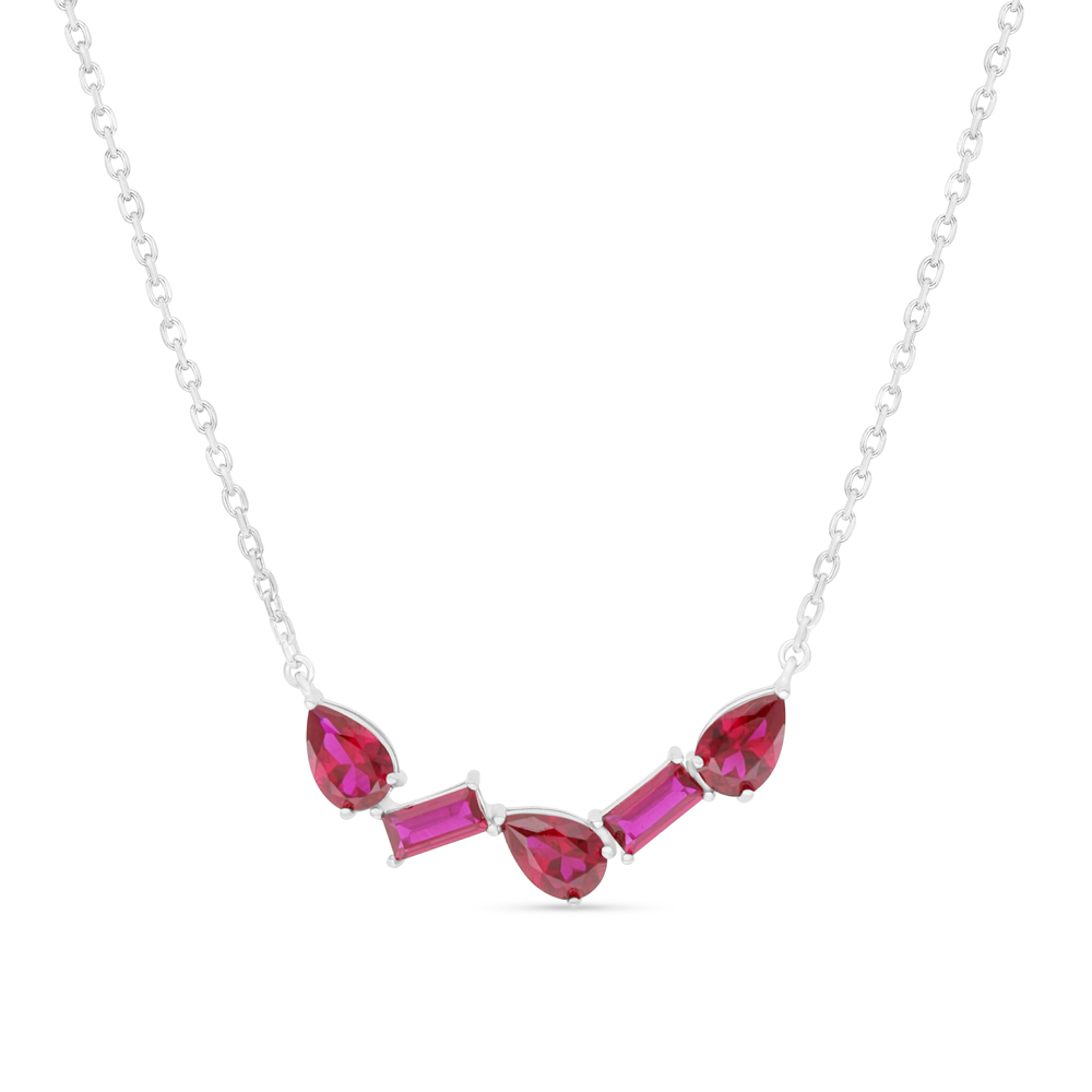 Sterling Silver 925 Necklace Rhodium Plated Embedded With Ruby Corundum 