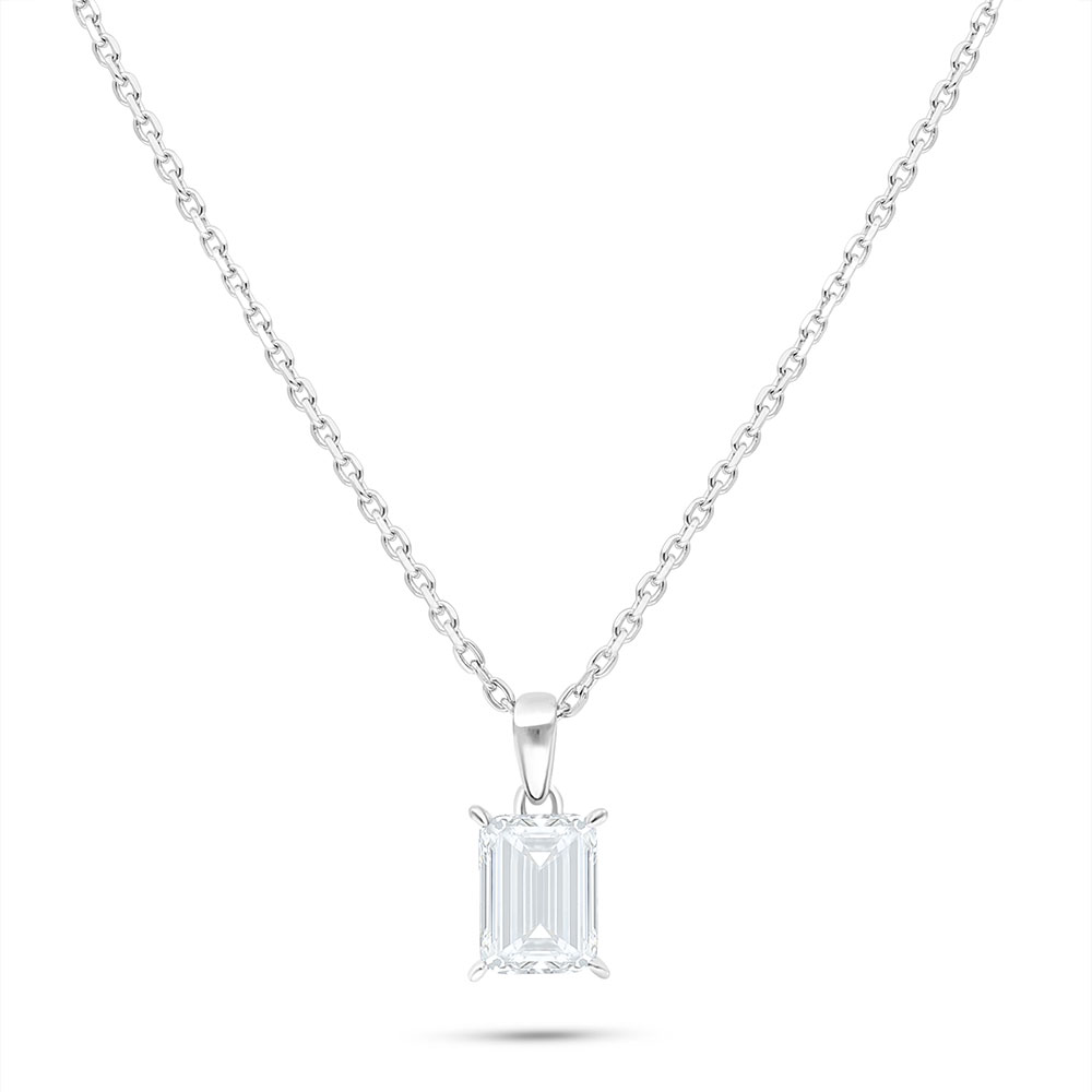 Sterling Silver 925 Necklace Rhodium Plated Embedded With White Zircon