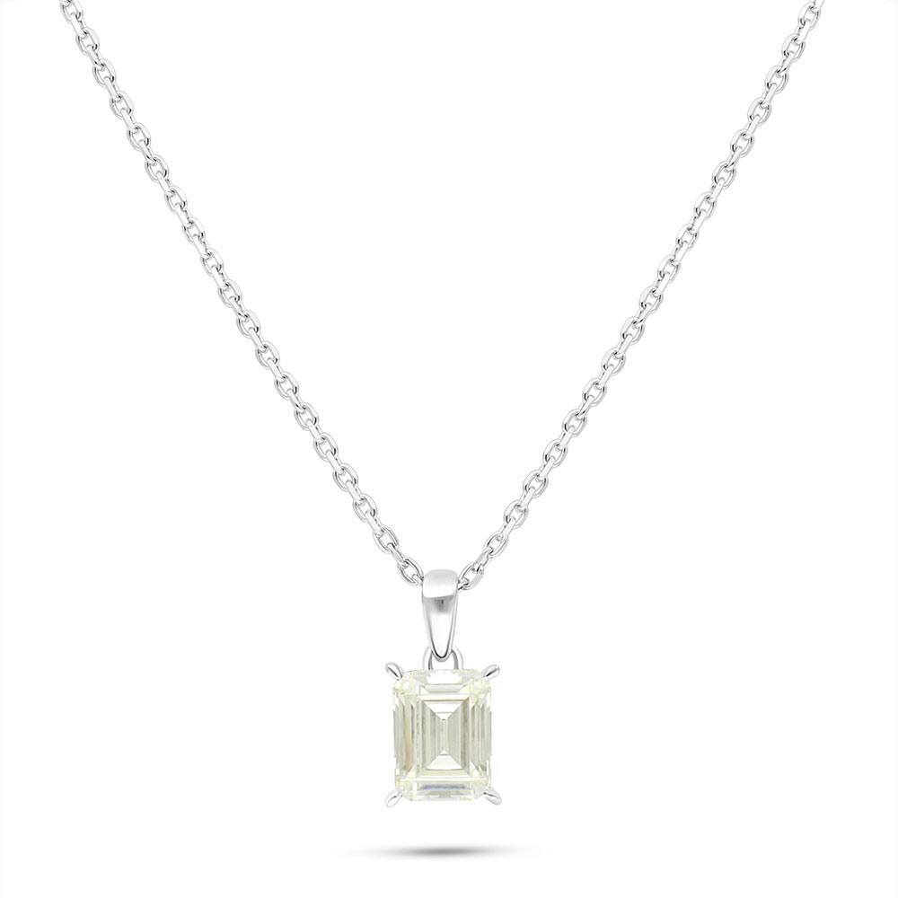 Sterling Silver 925 Necklace Rhodium Plated Embedded With Yellow Diamond And White Zircon