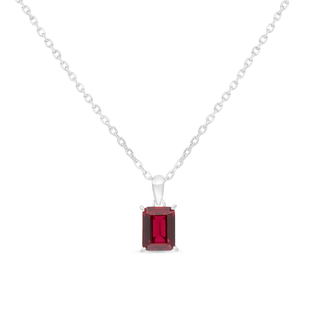 Sterling Silver 925 Necklace Rhodium Plated Embedded With Ruby Corundum And White Zircon