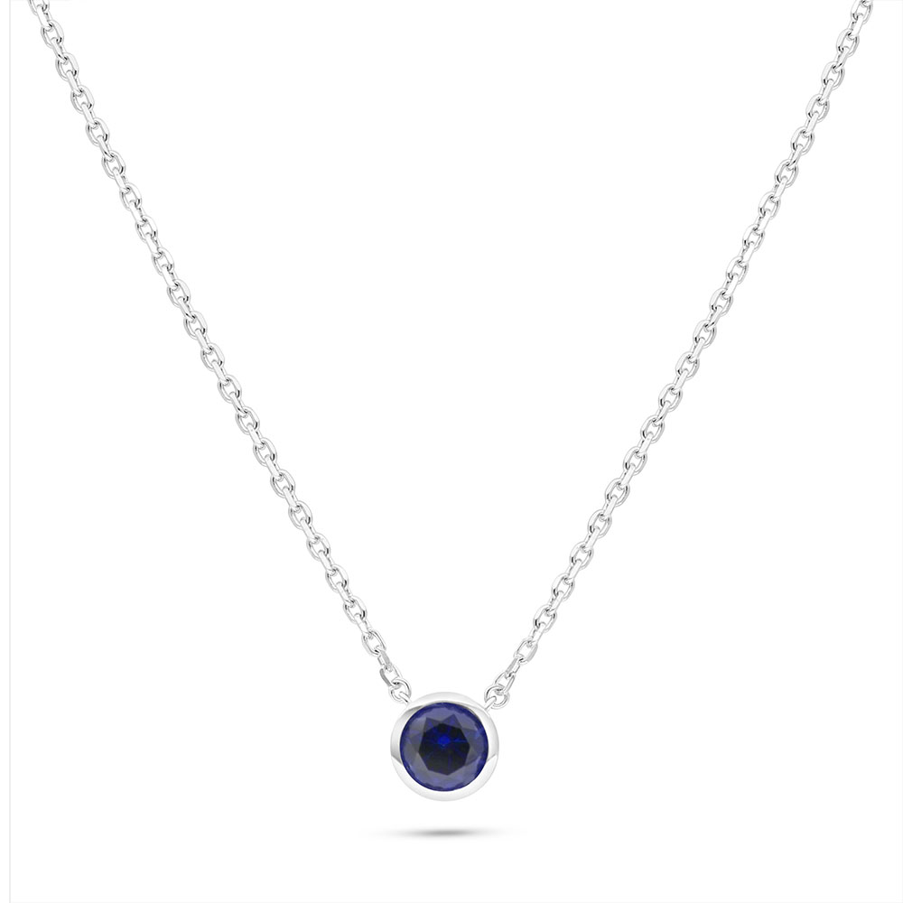 Sterling Silver 925 Necklace Rhodium Plated Embedded With Sapphire Corundum 