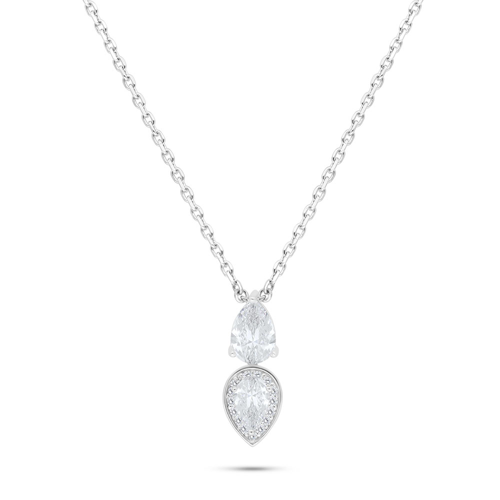 Sterling Silver 925 Necklace Rhodium Plated Embedded With White Zircon 