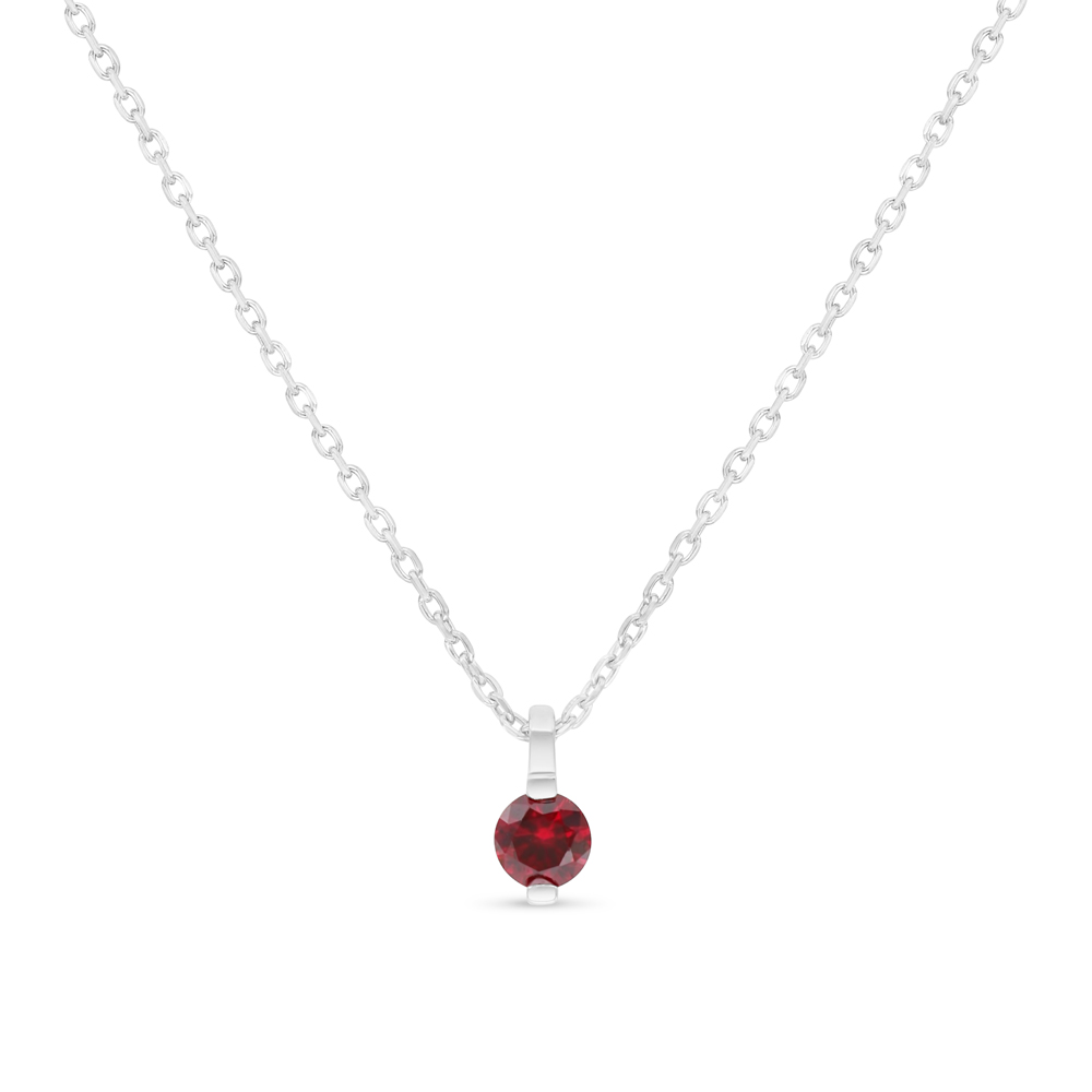 Sterling Silver 925 Necklace Rhodium Plated Embedded With Ruby Corundum 