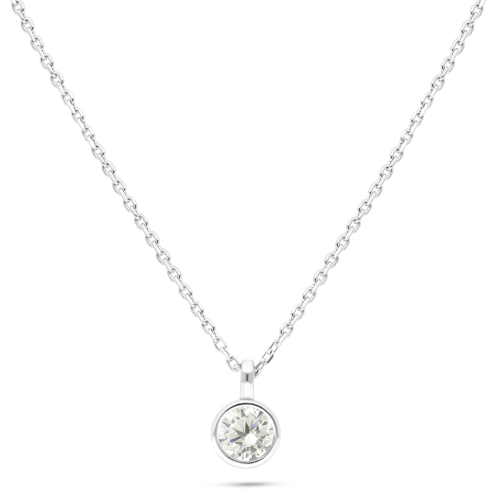 Sterling Silver 925 Necklace Rhodium Plated Embedded With Yellow Diamond 