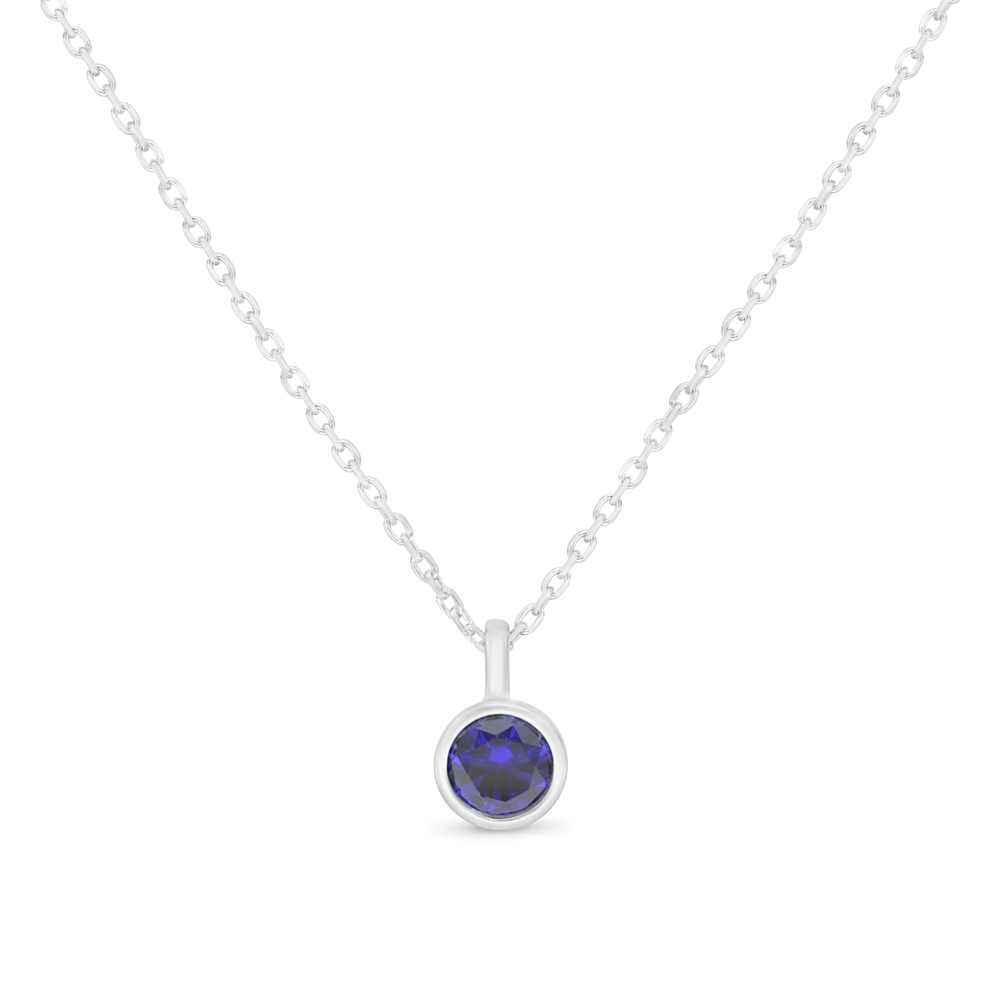 Sterling Silver 925 Necklace Rhodium Plated Embedded With Sapphire Corundum 