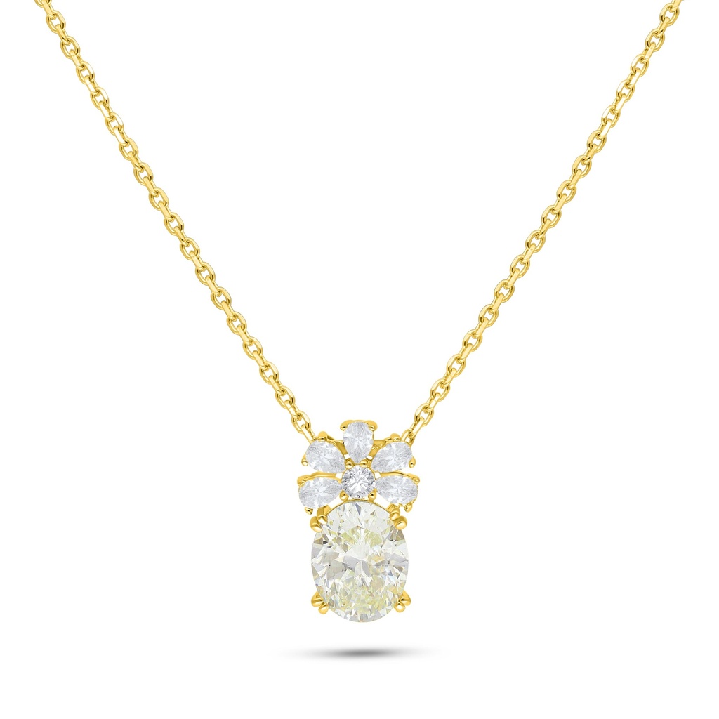 Sterling Silver 925 Necklace Golden Plated Embedded With Yellow Diamond And White Zircon