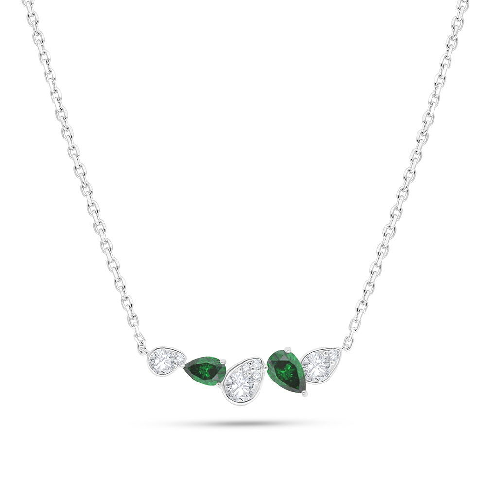 Sterling Silver 925 Necklace Rhodium Plated Embedded With Emerald Zircon And White Zircon