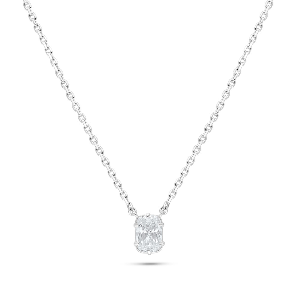 Sterling Silver 925 Necklace Rhodium Plated Embedded With White Zircon