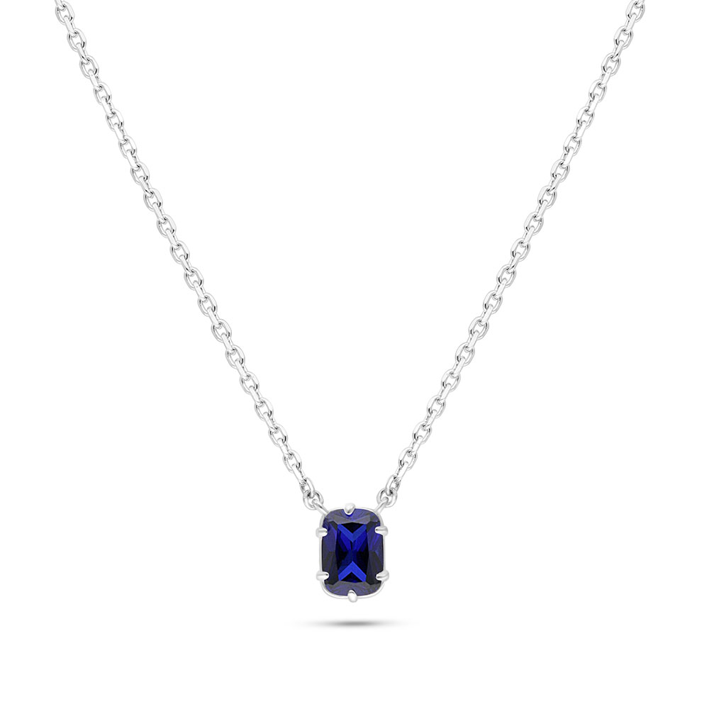 Sterling Silver 925 Necklace Rhodium Plated Embedded With Sapphire Corundum 