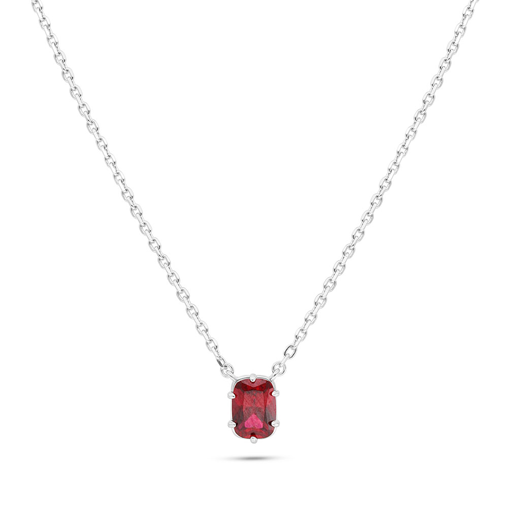 Sterling Silver 925 Necklace Rhodium Plated Embedded With Ruby Corundum 