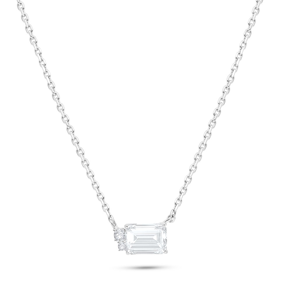 Sterling Silver 925 Necklace Rhodium Plated Embedded With White Zircon