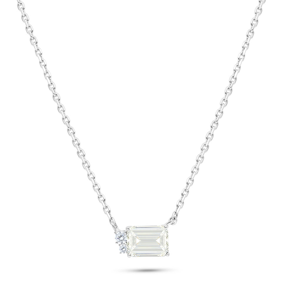 Sterling Silver 925 Necklace Rhodium Plated Embedded With Yellow Diamond And White Zircon