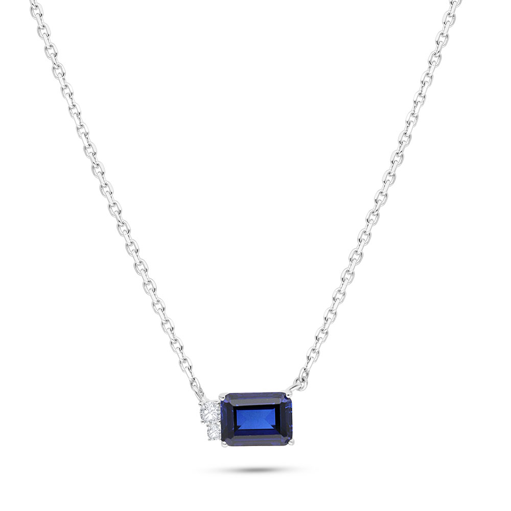 Sterling Silver 925 Necklace Rhodium Plated Embedded With Sapphire Corundum And White Zircon