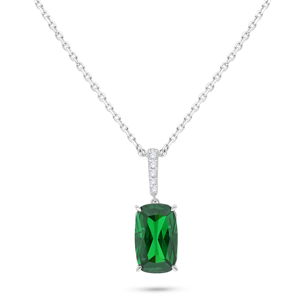 Sterling Silver 925 Necklace Rhodium Plated Embedded With Emerald Zircon And White Zircon