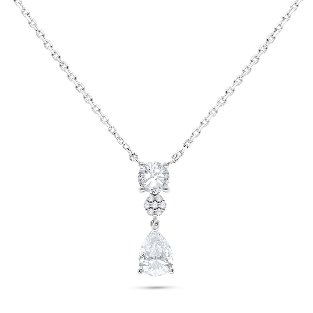 Sterling Silver 925 Necklace Rhodium Plated Embedded With White Zircon