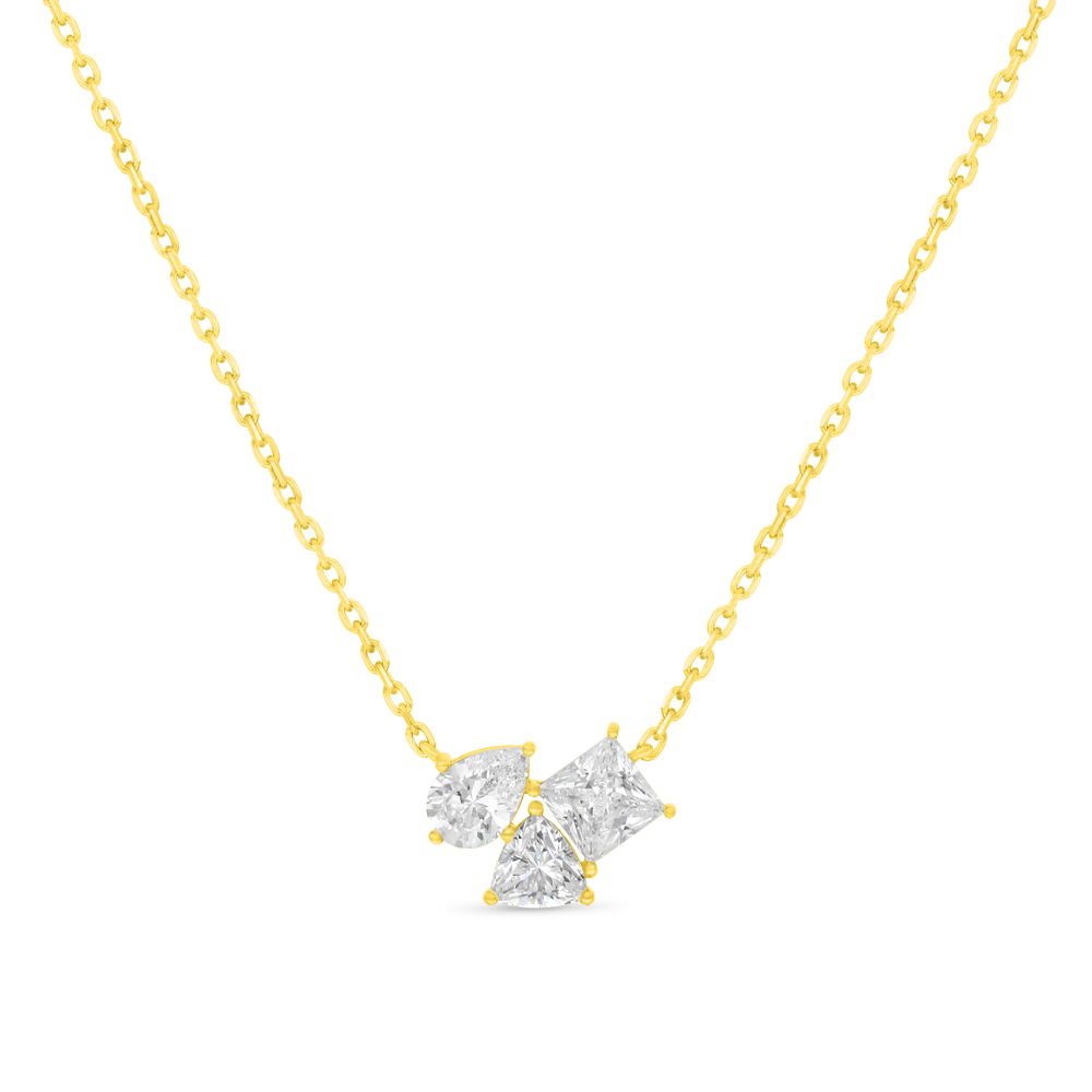 Sterling Silver 925 Necklace Golden Plated Embedded With White Zircon