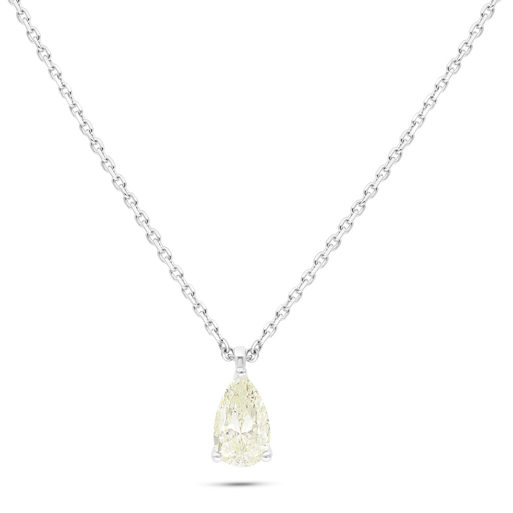 Sterling Silver 925 Necklace Rhodium Plated Embedded With Yellow Diamond 