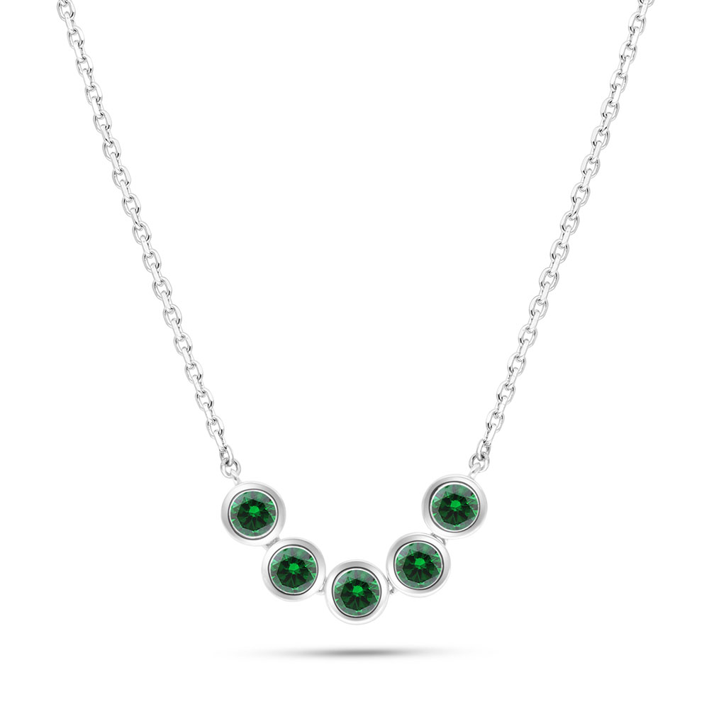 Sterling Silver 925 Necklace Rhodium Plated Embedded With Emerald Zircon