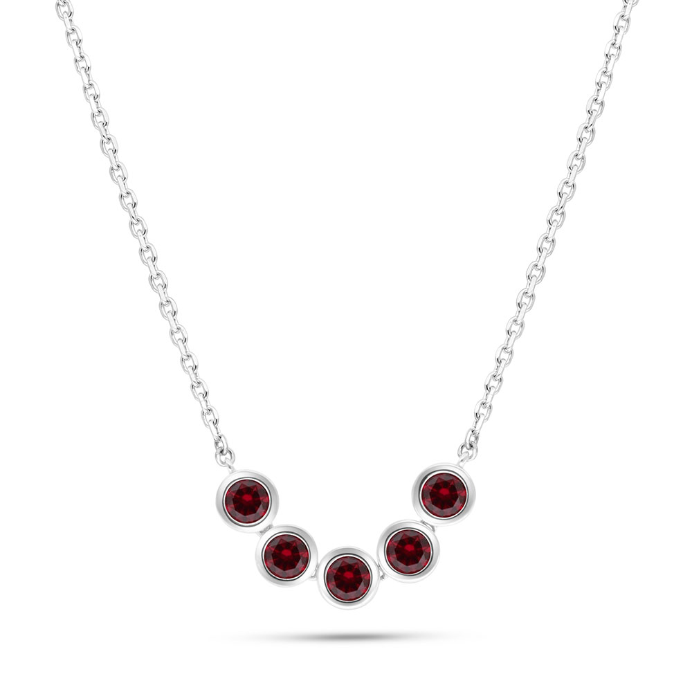 Sterling Silver 925 Necklace Rhodium Plated Embedded With Ruby Corundum 