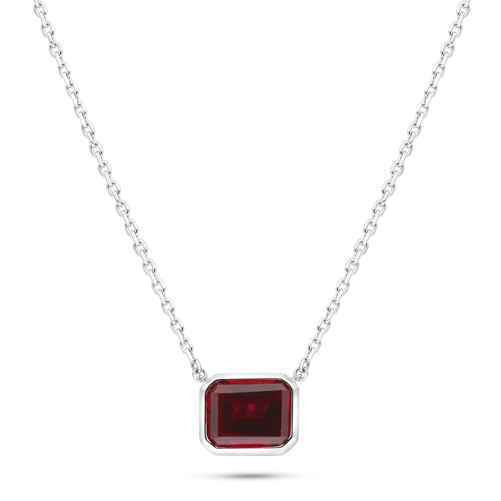 Sterling Silver 925 Necklace Rhodium Plated Embedded With Ruby Corundum 