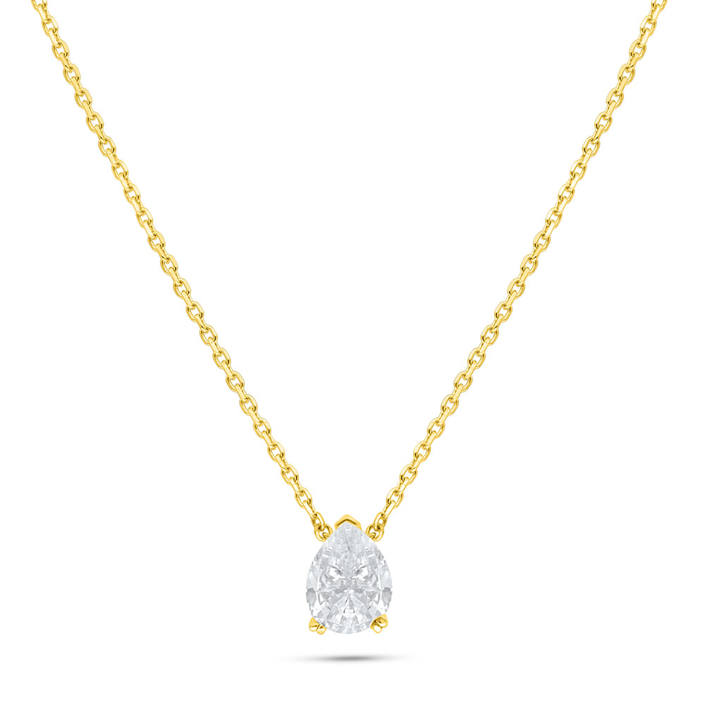 Sterling Silver 925 Necklace Golden Plated Embedded With White Zircon