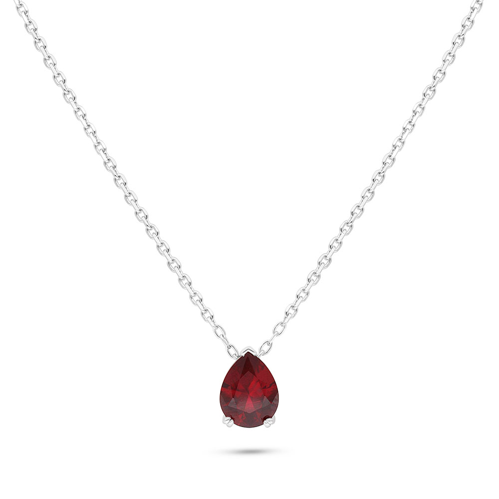 Sterling Silver 925 Necklace Rhodium Plated Embedded With Ruby Corundum 