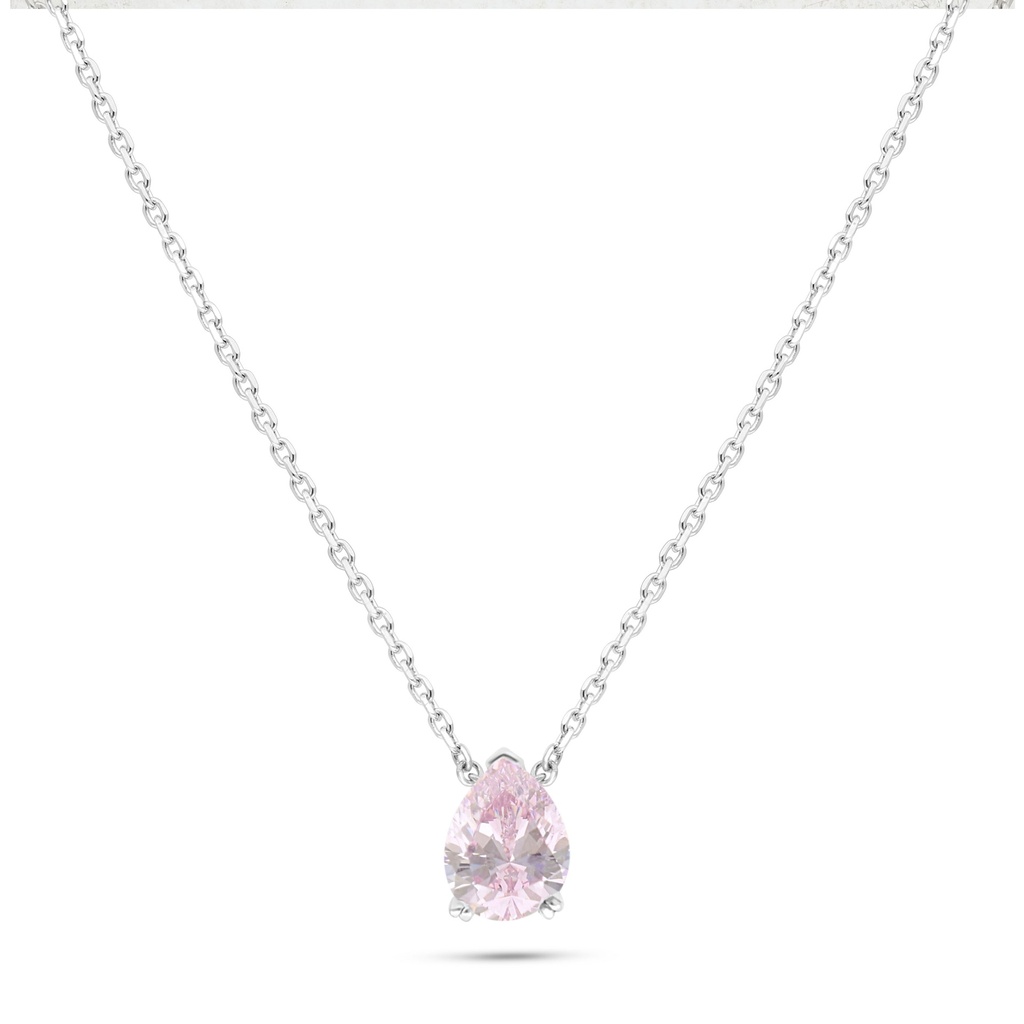 Sterling Silver 925 Necklace Rhodium Plated Embedded With pink Zircon 