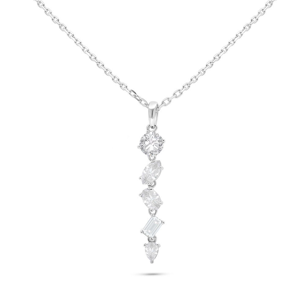 Sterling Silver 925 Necklace Rhodium Plated Embedded With White Zircon