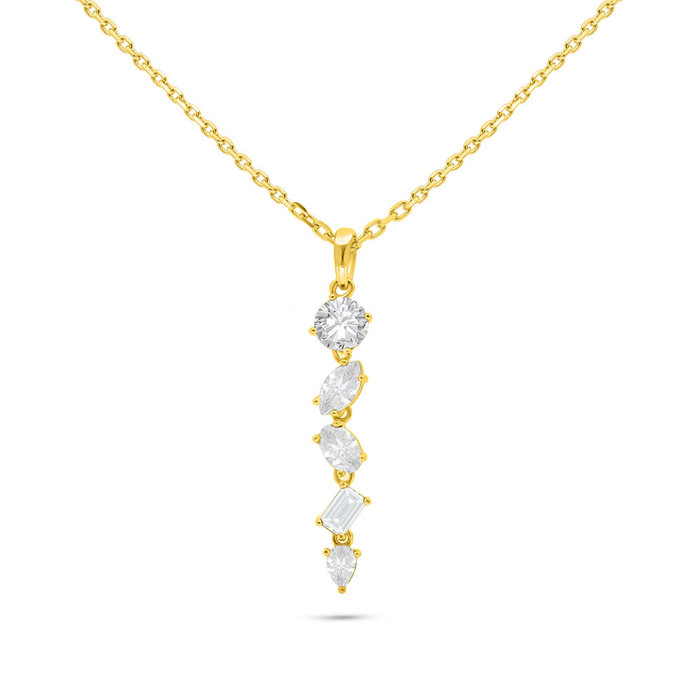 Sterling Silver 925 Necklace Golden Plated Embedded With White Zircon