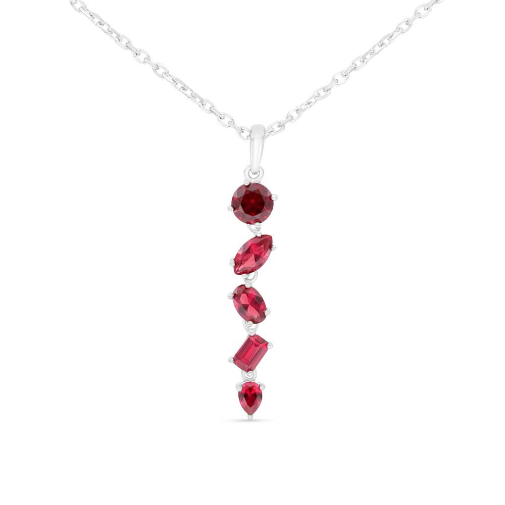 Sterling Silver 925 Necklace Rhodium Plated Embedded With Ruby Corundum And White Zircon