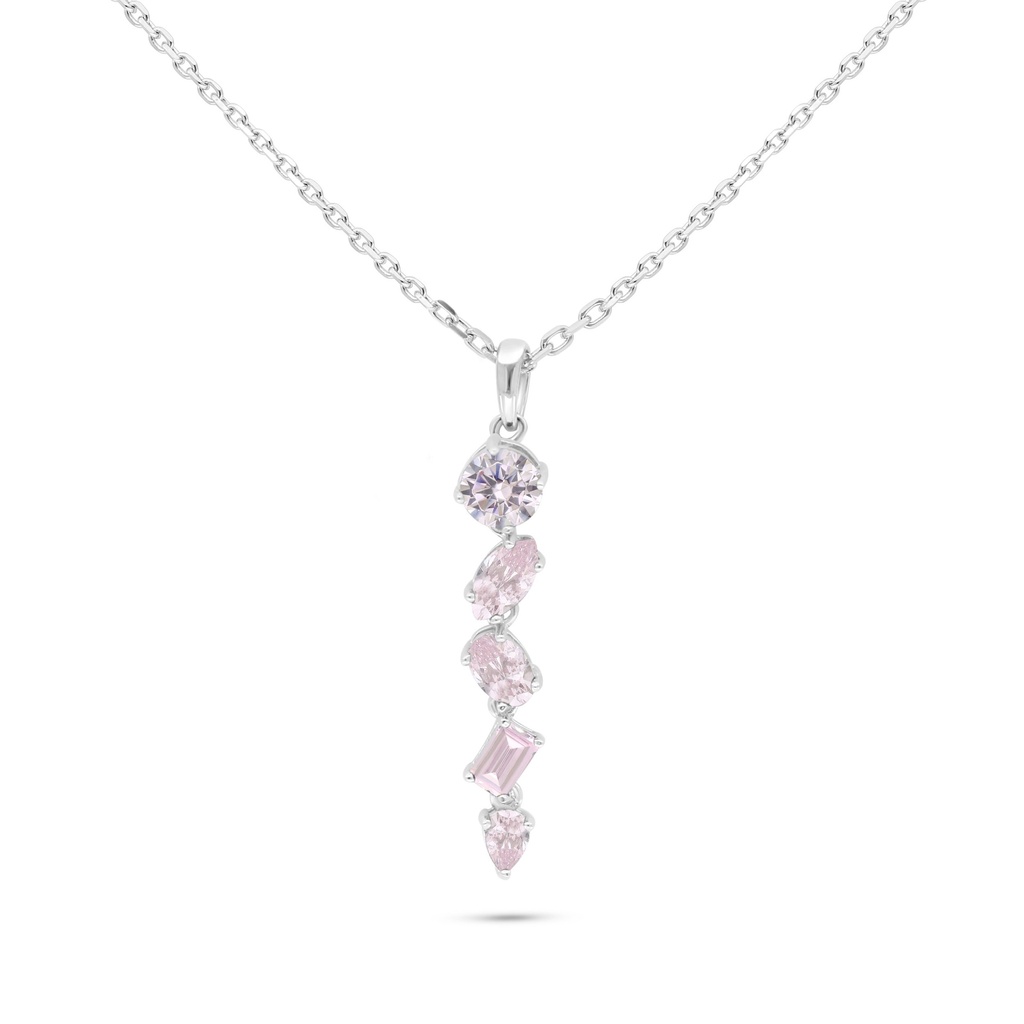 Sterling Silver 925 Necklace Rhodium Plated Embedded With pink Zircon And White Zircon