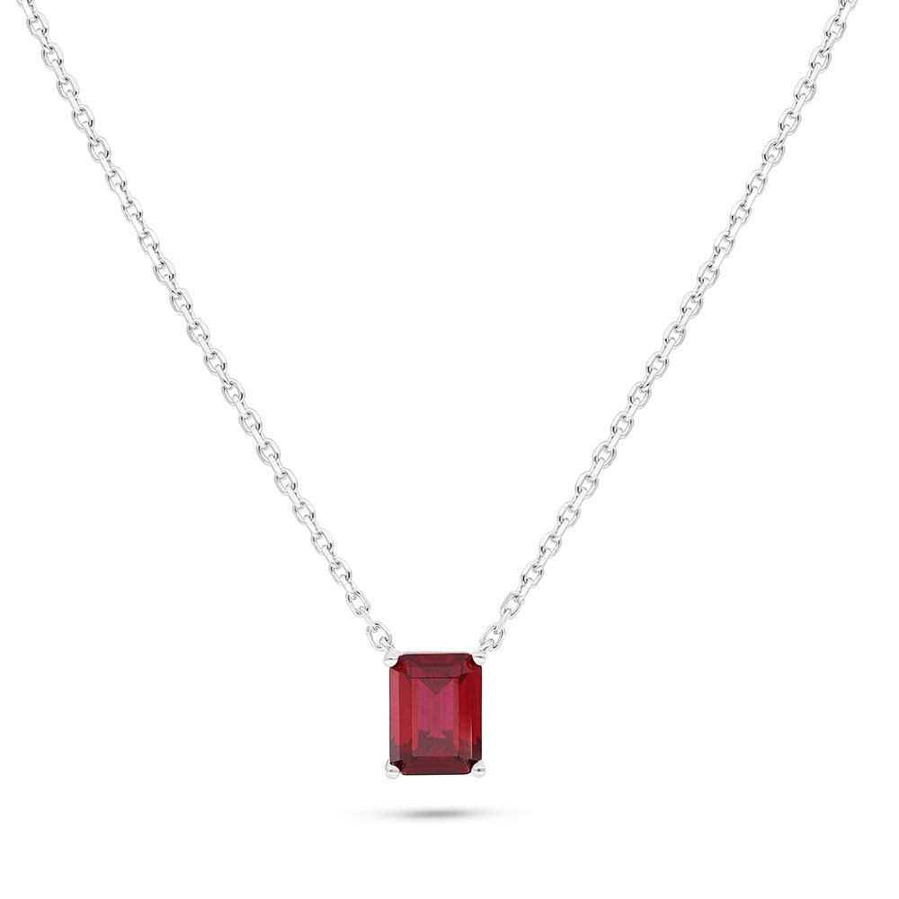 Sterling Silver 925 Necklace Rhodium Plated Embedded With Ruby Corundum 