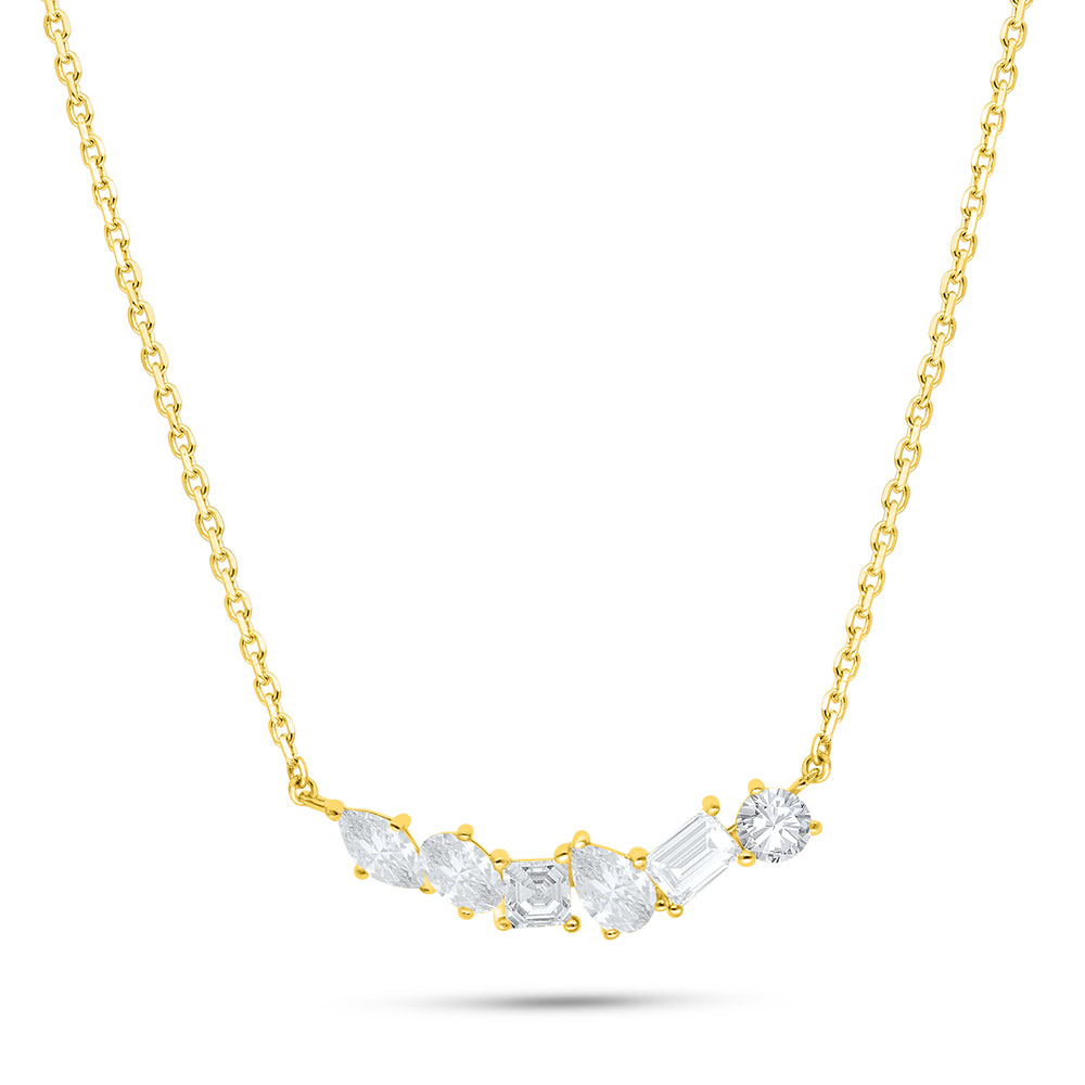 Sterling Silver 925 Necklace Golden Plated Embedded With White Zircon