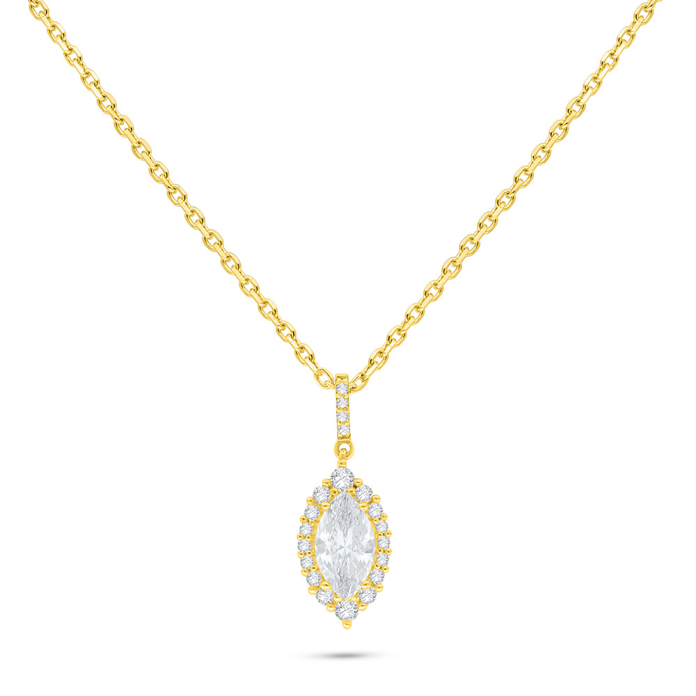 Sterling Silver 925 Necklace Golden Plated Embedded With White Zircon