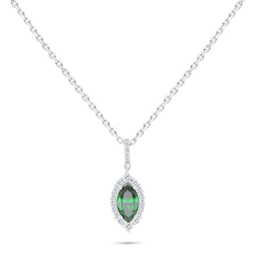 Sterling Silver 925 Necklace Rhodium Plated Embedded With Emerald Zircon And White Zircon