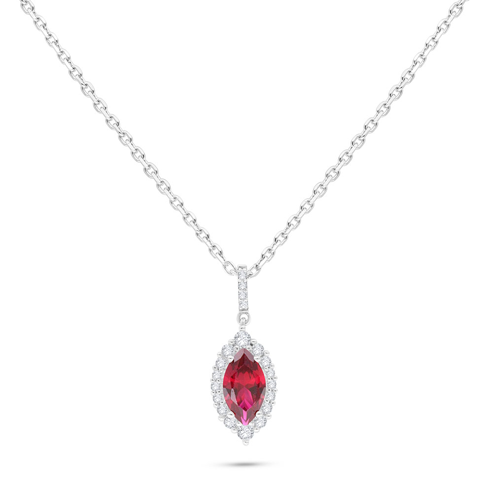 Sterling Silver 925 Necklace Rhodium Plated Embedded With Ruby Corundum And White Zircon