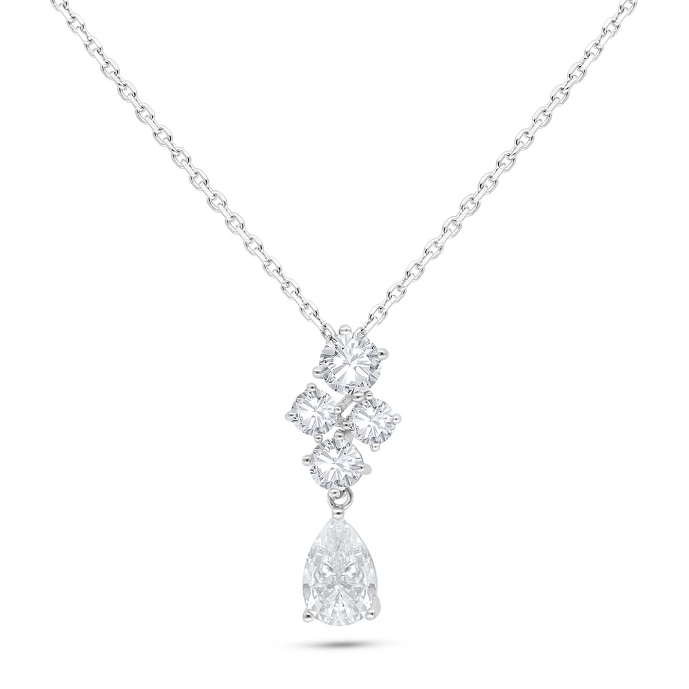 Sterling Silver 925 Necklace Rhodium Plated Embedded With White Zircon