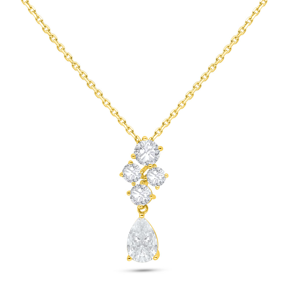 Sterling Silver 925 Necklace Golden Plated Embedded With White Zircon