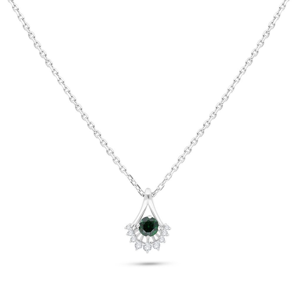 Sterling Silver 925 Necklace Rhodium Plated Embedded With Emerald Zircon And White Zircon