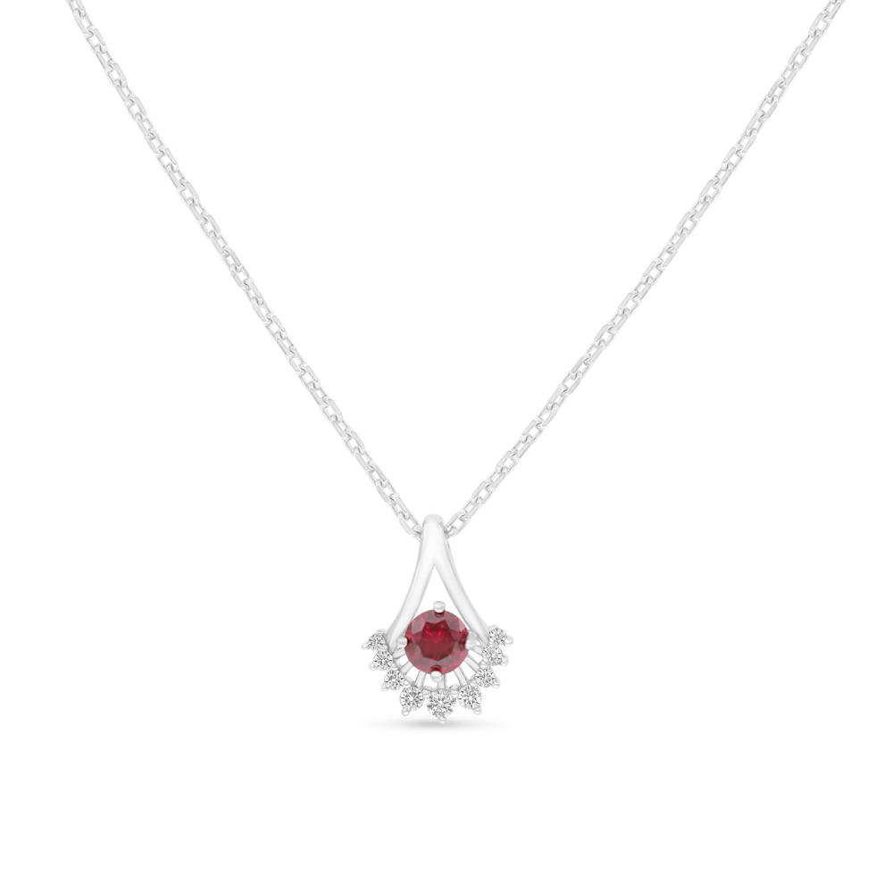 Sterling Silver 925 Necklace Rhodium Plated Embedded With Ruby Corundum And White Zircon