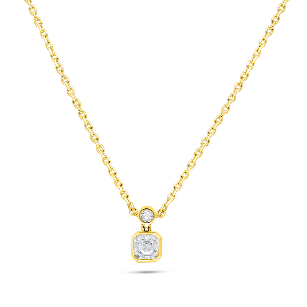 Sterling Silver 925 Necklace Golden Plated Embedded With White Zircon